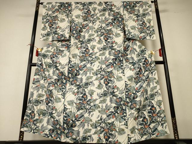 平和屋着物*夏物 小紋 絽 草花文 金銀彩 正絹 逸品 AABI6658jd