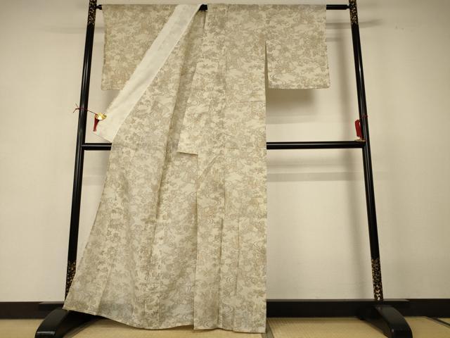 平和屋着物*夏物 小紋 紗 流水草花文 AABI6696jd