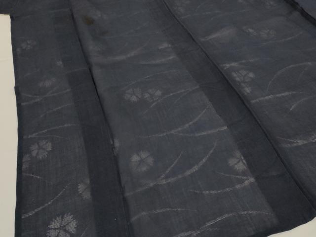 平和屋着物*夏物 小千谷ちぢみ 色無地 芝花紋紗 藍鉄色 麻 逸品 AABI6697jd