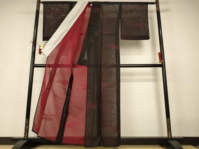 平和屋着物*夏物 小紋 紗 幾何学文様 正絹 逸品 未使用 AABI6703jd