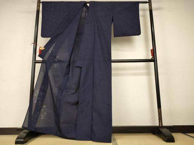 平和屋着物*夏物 色無地 縦絽 紫黒色 正絹 逸品 AABI6704jd