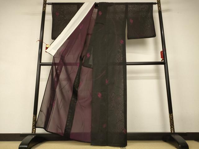 平和屋着物*夏物 小紋 紗 枝葉文 正絹 逸品 AABI6710jd