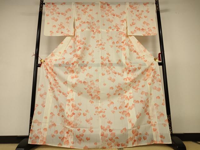 平和屋着物*夏物 小紋 絽 蔦の葉文 ロング丈 正絹 逸品 AABI6715jd