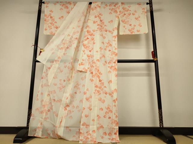 平和屋着物*夏物 小紋 絽 蔦の葉文 ロング丈 正絹 逸品 AABI6715jd