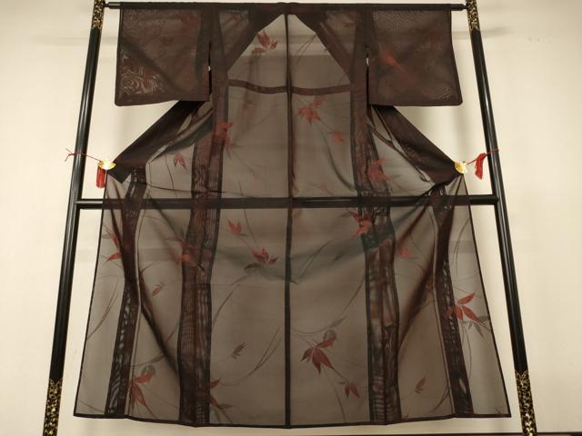 平和屋着物*夏物 小紋 紗 枝葉文 正絹 逸品 AABI6719jd