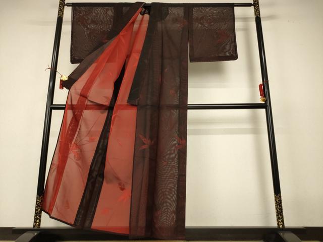 平和屋着物*夏物 小紋 紗 枝葉文 正絹 逸品 AABI6719jd