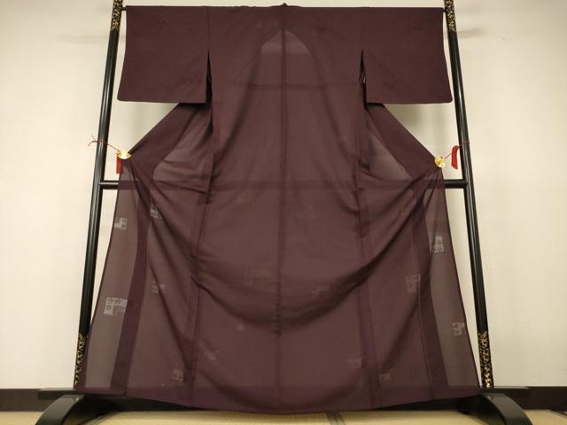 平和屋着物*夏物 色無地 絽 幾何学花紋紗 黒鳶色 正絹 逸品 AABI6720jd