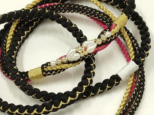 平和屋着物●和装小物 振袖用帯締め 装飾 パール ビーズ 金糸 正絹 逸品 未使用 AABI6727ay