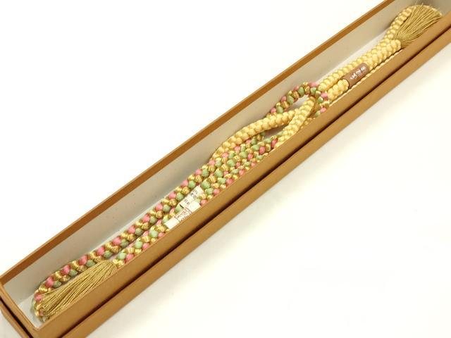 平和屋着物▼和装小物 上質な帯締め 丸組 三分金糸 撚り房 正絹 逸品 未使用 AABI6744ay