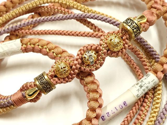 平和屋着物●和装小物 振袖用帯締め 装飾 ラインストーン ビーズ 三分金糸 逸品 未使用 AABI6758ay