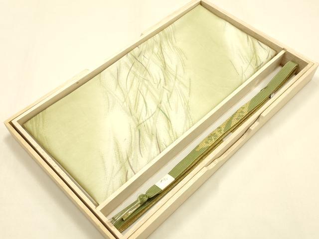 平和屋本店●和装小物 帯締め・帯揚げセット 高麗組 綾出し 金糸 暈し染め 正絹 逸品 未使用 AABI6800ay