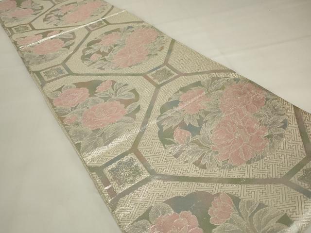 平和屋着物◎佐賀錦 六通柄袋帯 蜀江草花文 銀糸 正絹 逸品 AABI6820ou