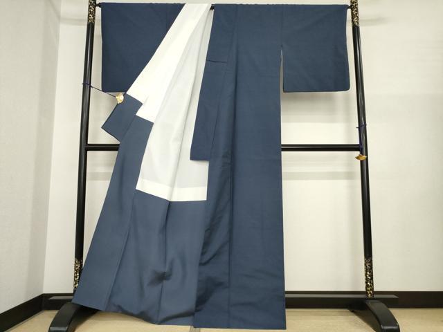 平和屋着物●本場琉球絣 紬 色無地 青褐色 証紙付き 正絹 逸品 AABI6845ck