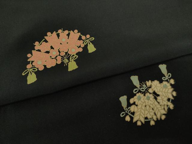 平和屋着物●長襦袢 袷 扇面花文 黒地 金彩 正絹 逸品 AABI6847ck