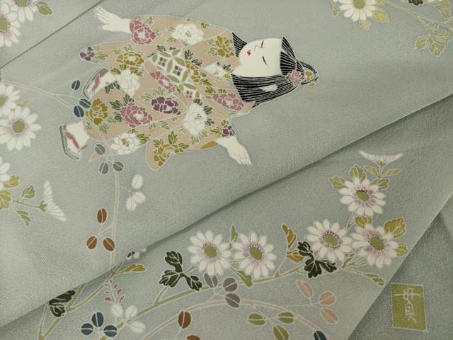 平和屋着物●訪問着 友禅 作家物 童子 暈し染め ロング丈 正絹 逸品 AABI6848ck