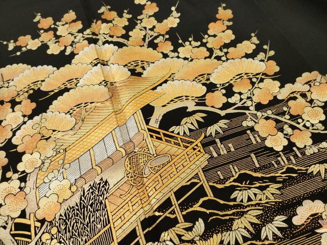 平和屋着物●金彩友禅 卓越技能者・名工・和田光正 黒留袖 風景文 金銀彩 正絹 逸品 AABI6853ck
