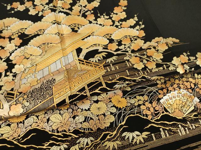 平和屋着物●金彩友禅 卓越技能者・名工・和田光正 黒留袖 風景文 金銀彩 正絹 逸品 AABI6853ck