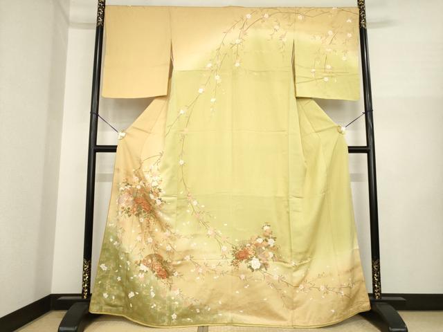 平和屋着物●訪問着 駒刺繍 地紙花文 暈し染め 金彩 正絹 逸品 AABI6854ck
