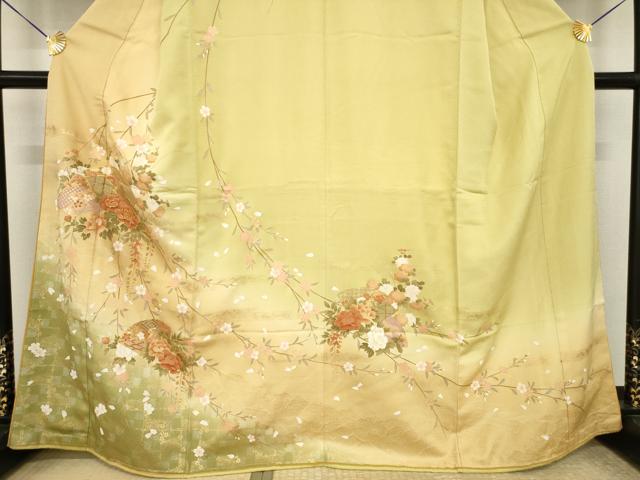 平和屋着物●訪問着 駒刺繍 地紙花文 暈し染め 金彩 正絹 逸品 AABI6854ck