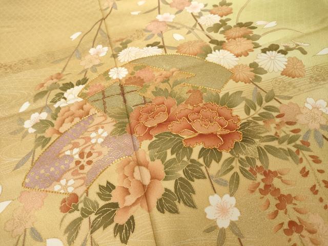 平和屋着物●訪問着 駒刺繍 地紙花文 暈し染め 金彩 正絹 逸品 AABI6854ck