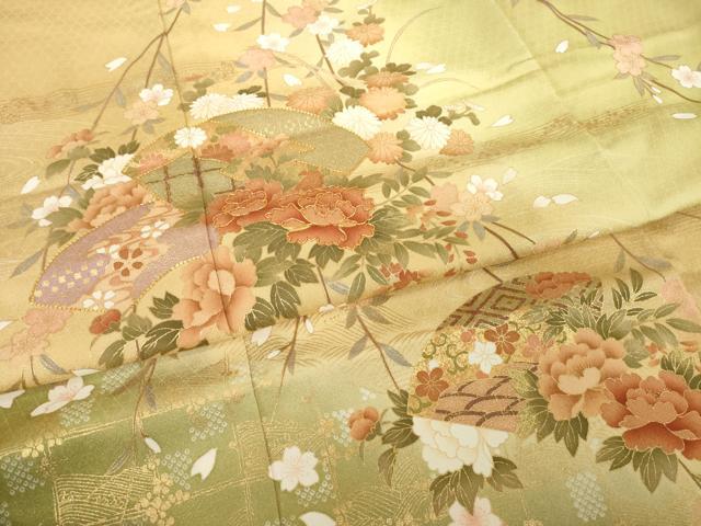 平和屋着物●訪問着 駒刺繍 地紙花文 暈し染め 金彩 正絹 逸品 AABI6854ck