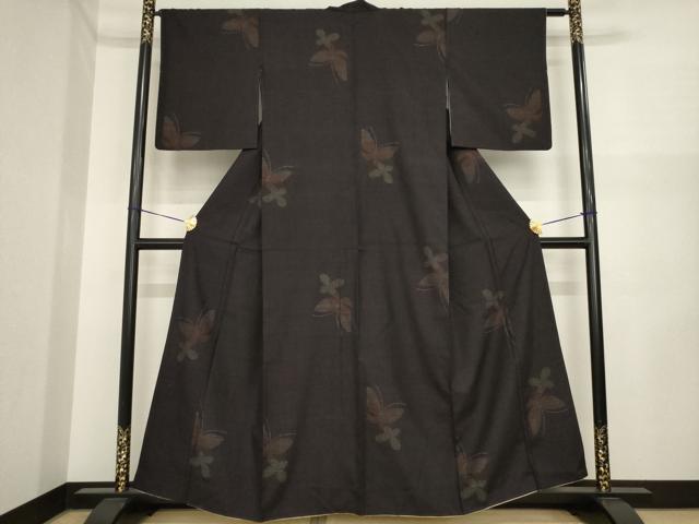平和屋着物●結城紬 80亀甲 舞蝶文 正絹 逸品 AABI6857ck