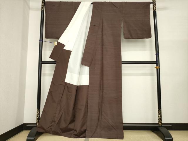 平和屋着物●結城紬 色無地 黒鳶色 正絹 逸品 AABI6859ck