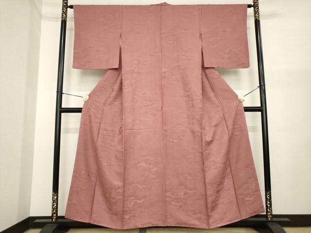 平和屋着物●上質な色無地 樹林地紋 蘇芳香色 正絹 逸品 AABI6875ck