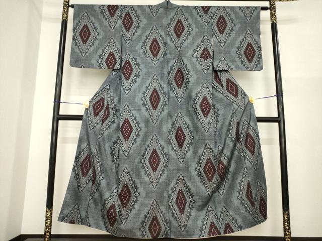平和屋着物●本場大島紬 割込み絣 菱文 正絹 逸品 AABI6877ck