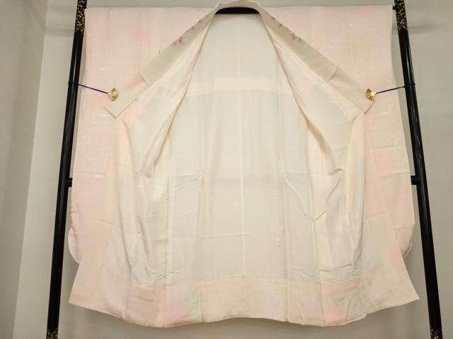 平和屋着物●振袖用長襦袢 袷 草花地紋 暈し染め 半衿刺繍 正絹 逸品 AABI6881ck