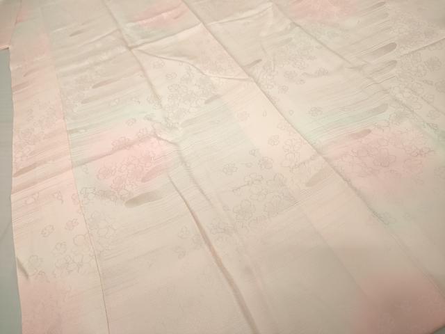 平和屋着物●振袖用長襦袢 袷 草花地紋 暈し染め 半衿刺繍 正絹 逸品 AABI6881ck