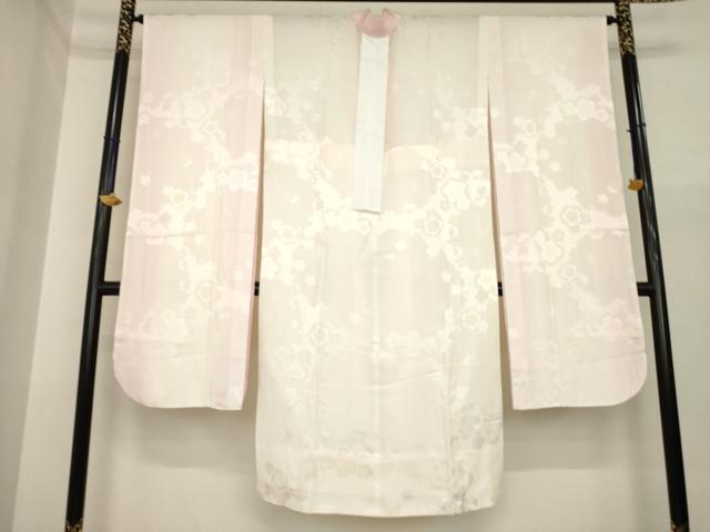 平和屋着物●振袖用長襦袢 無双仕立て 舞梅地紋 暈し染め 半衿刺繍 正絹 逸品 未使用 AABI6885ck