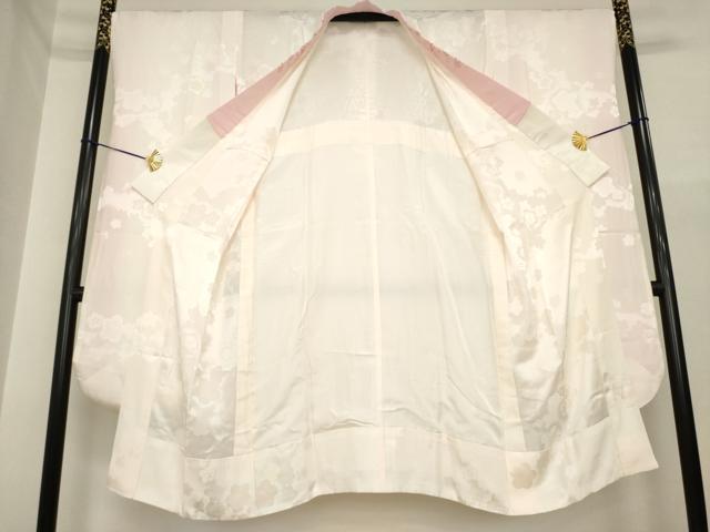 平和屋着物●振袖用長襦袢 無双仕立て 舞梅地紋 暈し染め 半衿刺繍 正絹 逸品 未使用 AABI6885ck