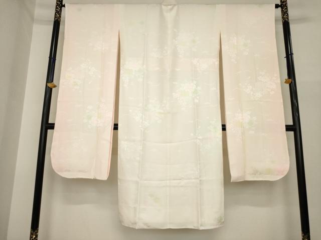 平和屋着物●振袖用長襦袢 袷 貝桶花地紋 暈し染め 半衿刺繍 正絹 逸品 AABI6887ck
