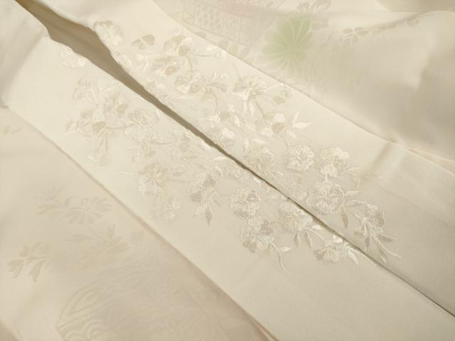 平和屋着物●振袖用長襦袢 袷 貝桶花地紋 暈し染め 半衿刺繍 正絹 逸品 AABI6887ck