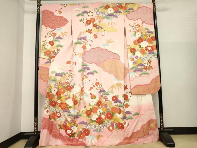 平和屋着物●豪華振袖 作家物 駒刺繍 雲重ね花文 暈し染め 金彩 正絹 逸品 AABI6893ck