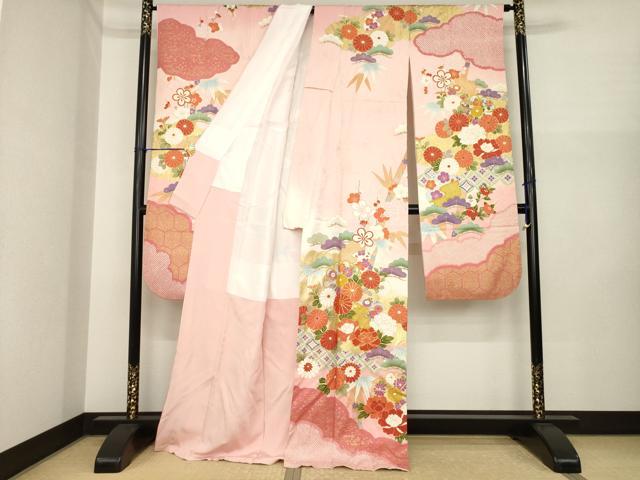 平和屋着物●豪華振袖 作家物 駒刺繍 雲重ね花文 暈し染め 金彩 正絹 逸品 AABI6893ck