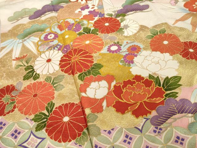 平和屋着物●豪華振袖 作家物 駒刺繍 雲重ね花文 暈し染め 金彩 正絹 逸品 AABI6893ck