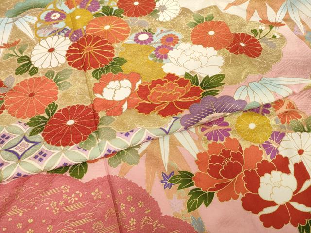平和屋着物●豪華振袖 作家物 駒刺繍 雲重ね花文 暈し染め 金彩 正絹 逸品 AABI6893ck