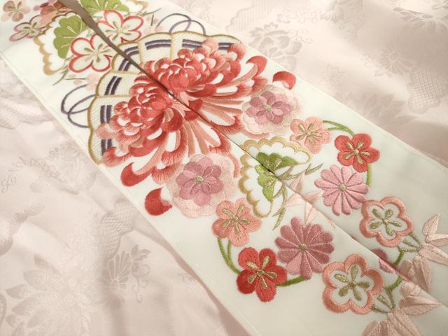 平和屋着物●振袖用長襦袢 無双仕立て 雲重ね地紋 虹色 半衿刺繍 洗える着物 AABI6895ck