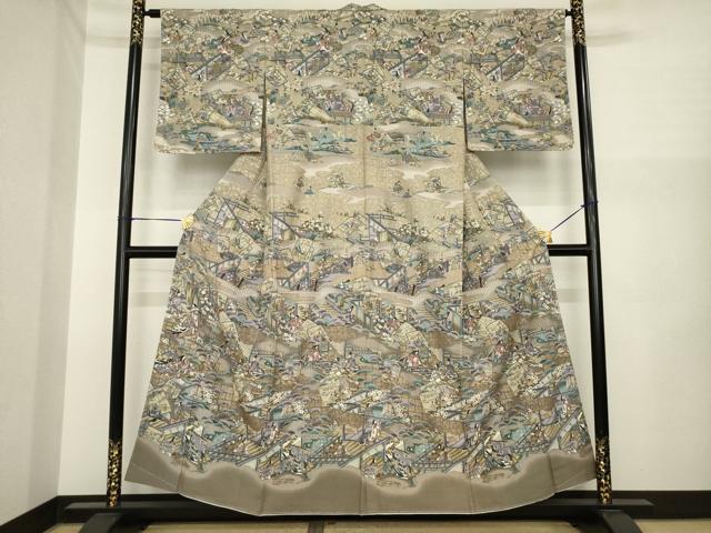 平和屋着物●訪問着 中国三大刺繍 スワトウ刺繍 汕頭刺繍 人物文 正絹 逸品 未使用 AABI6899ck