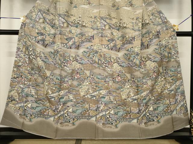平和屋着物●訪問着 中国三大刺繍 スワトウ刺繍 汕頭刺繍 人物文 正絹 逸品 未使用 AABI6899ck