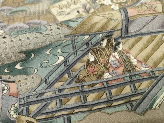 平和屋着物●訪問着 中国三大刺繍 スワトウ刺繍 汕頭刺繍 人物文 正絹 逸品 未使用 AABI6899ck