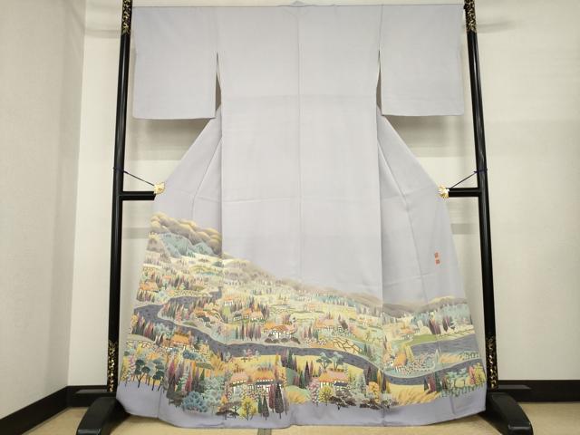 平和屋着物●本加賀友禅作家 百貫華峰 色留訪問着 風景文 正絹 逸品 AABI6905ck