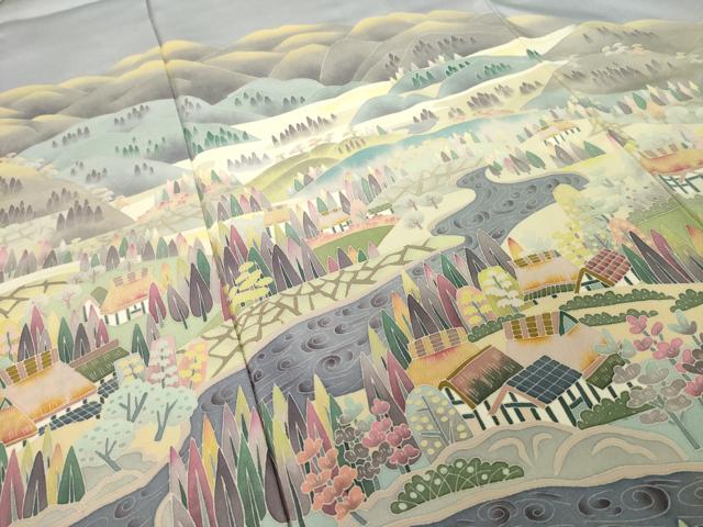平和屋着物●本加賀友禅作家 百貫華峰 色留訪問着 風景文 正絹 逸品 AABI6905ck