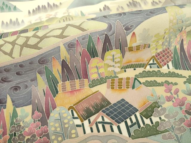 平和屋着物●本加賀友禅作家 百貫華峰 色留訪問着 風景文 正絹 逸品 AABI6905ck