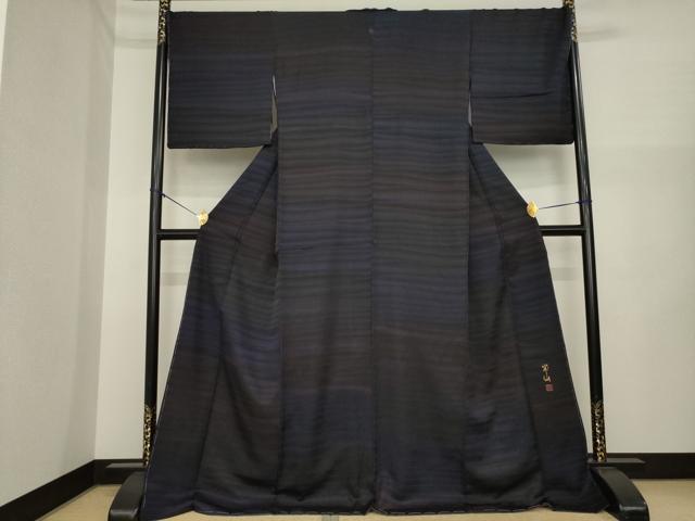平和屋着物●手描友禅工芸染人 高見宝仙 小紋 霞文 ロング丈 絹 逸品 AABI6908ck