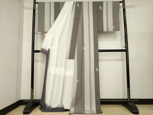 平和屋着物●上質な小紋 作家物 桂彩 間道 舞葉文 ロング丈 正絹 逸品 AABI6913ck
