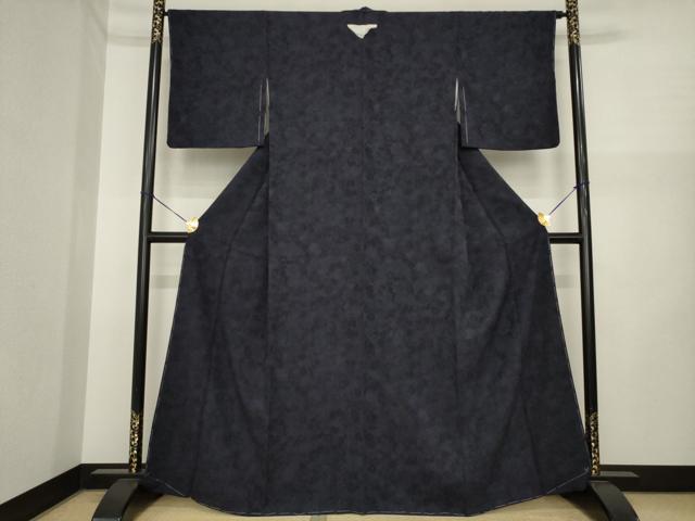 平和屋着物●天目織 お召 花尽くし地紋 藍鉄色 輝凰織 正絹 逸品 未使用 AABI6929ck