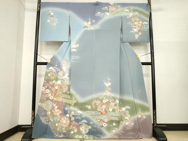 平和屋着物●訪問着 友禅 作家物 春峰 雪輪重ね花文 暈し染め 正絹 逸品 AABI6932ck